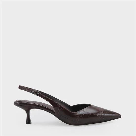 Capone Yoko Slingback cipele sa špicastim vrhom, efekatom krokodilske kože i srednjom petom, za žene, bež boja