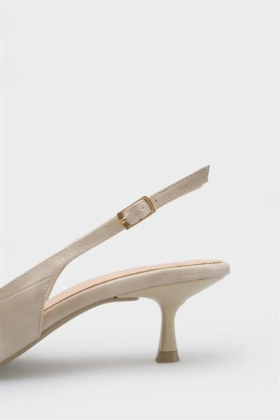 Capone Yoko Croc Effect Pointed Toe Slingback Mid Heel Women Beige Shoe