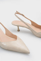 Capone Yoko Slingback cipele sa špicastim vrhom, efekatom krokodilske kože i srednjom petom, za žene, bež boja