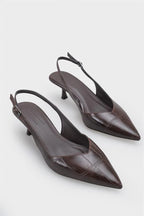 Capone Yoko Slingback cipele sa špicastim vrhom, efekatom krokodilske kože i srednjom petom, za žene, bež boja