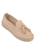 Capone Yoko Genuine Leather Suede Espadrille Sole Tassel Women Beige Loafer