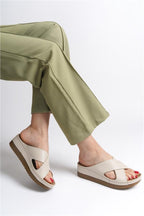 Capone Kandy Z0632 Women Navy Slide Comfort Anatomical Cross Band Sandals