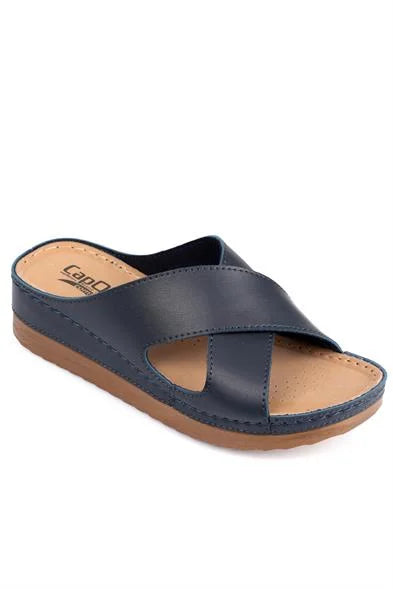Capone Kandy Z0632 Women Navy Slide Comfort Anatomical Cross Band Sandals