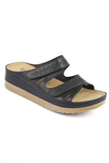 Capone Kara Z0679 Women Black Slide Comfort Anatomical Adjustable Double Band Sandals