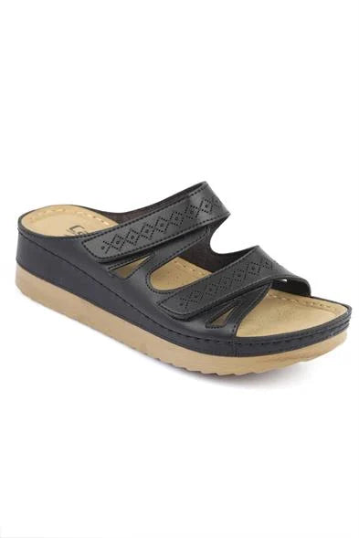Capone Kara Z0679 Women Black Slide Comfort Anatomical Adjustable Double Band Sandals