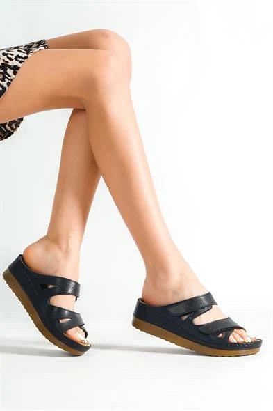 Capone Kara Z0679 Women Black Slide Comfort Anatomical Adjustable Double Band Sandals