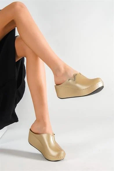 Capone Kally Z6188 Women Gold Platform V Clip Accessory Clog Sandals