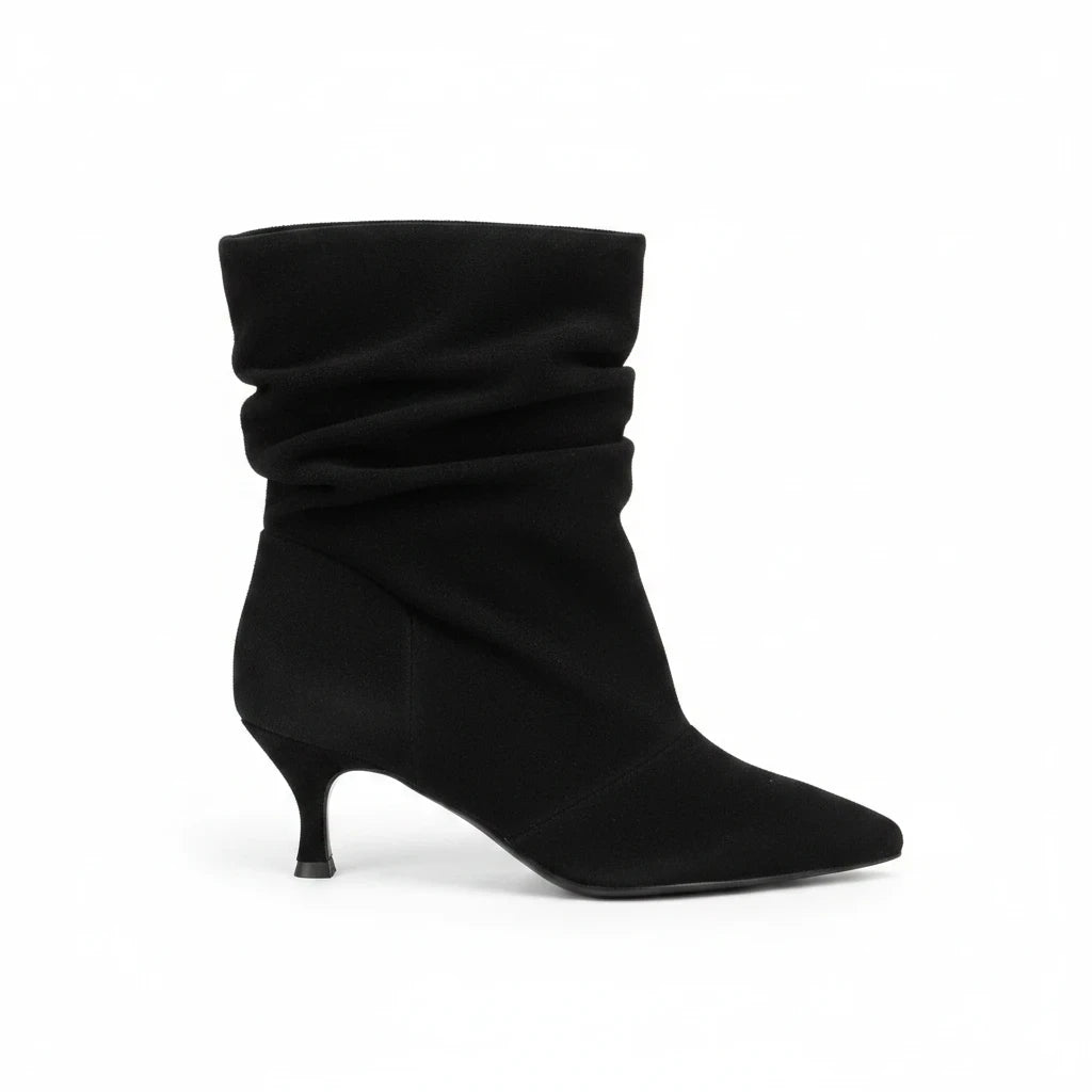 Capone Evelyn Pointed Toe Suede Look Women Sued Black Ankle Boot